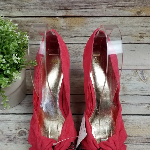 H&M Womens Pink Suede Cork Wedge Sandals Shoes - Picture 4 of 8